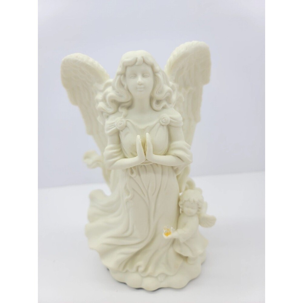 PartyLite Porcelain Bisque ANGEL OF HOPE Taper Candle Holder P7638 w/ Glass Bird
